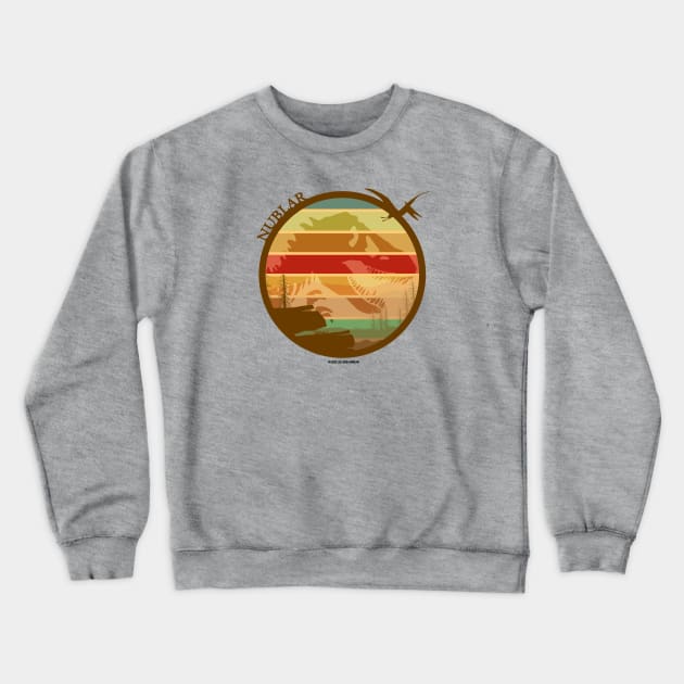 Isla Nublar - Jurassic Tyrannosaurus - Raptor - Sunset Silhouette Crewneck Sweatshirt by Jurassic Merch